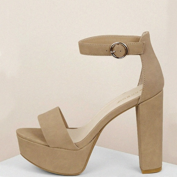 NEW🔥 Natural Open Toe Chunky Heel Platform Sandal - Picture 1 of 4